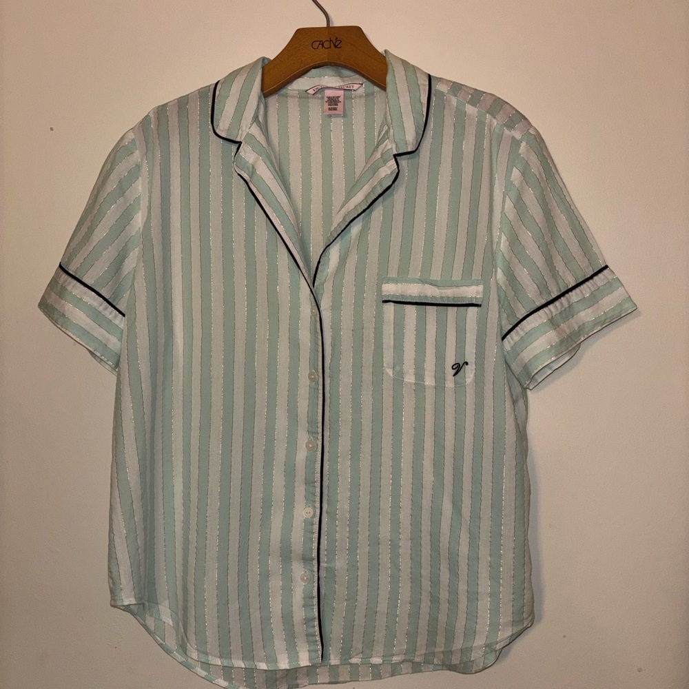 2 pc Victoria's Secret Mint and White Striped Cotton pajamas